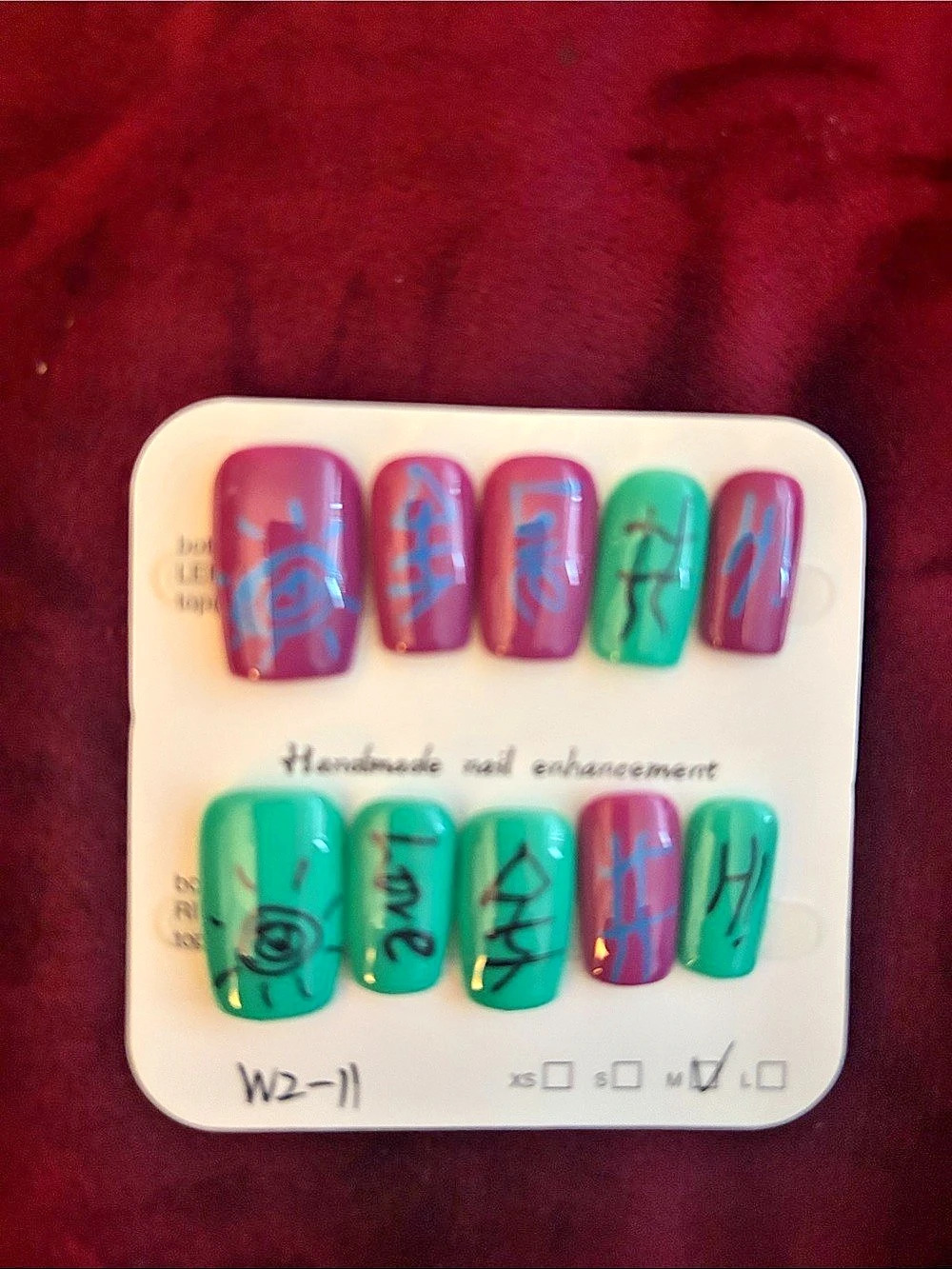 Abstract Press-On Nails Pink & Green